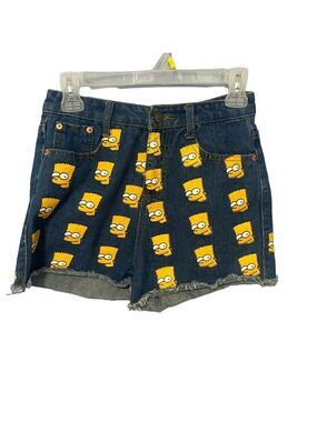 Bart Simpson Print High-Rise Denim Shorts Size Medium -Romwe Women’s